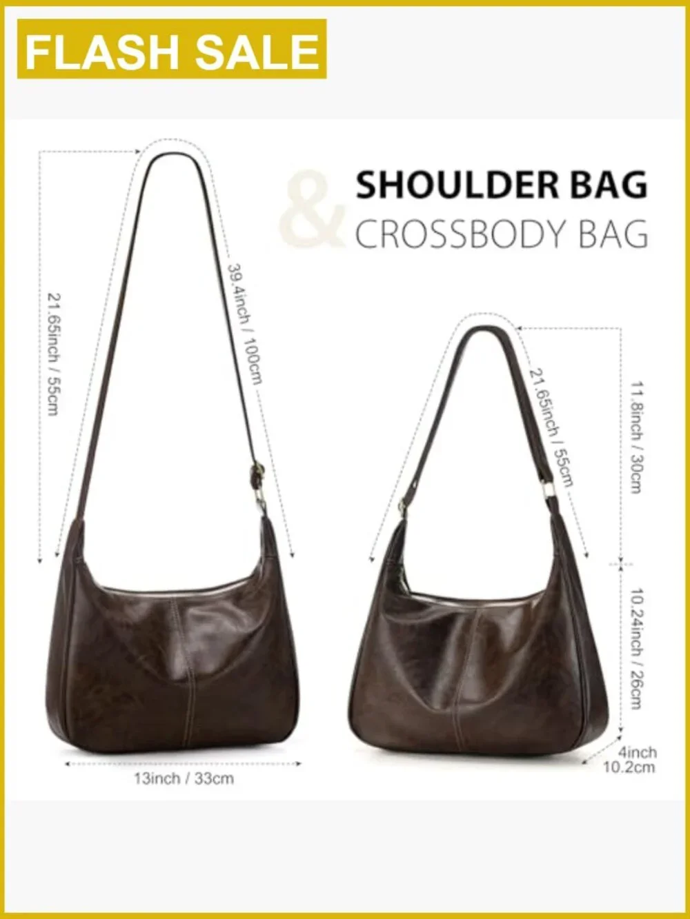 Vegan Leather Slouchy Hobo Bag Adjustable Strap Shoulder Crossbody Tote